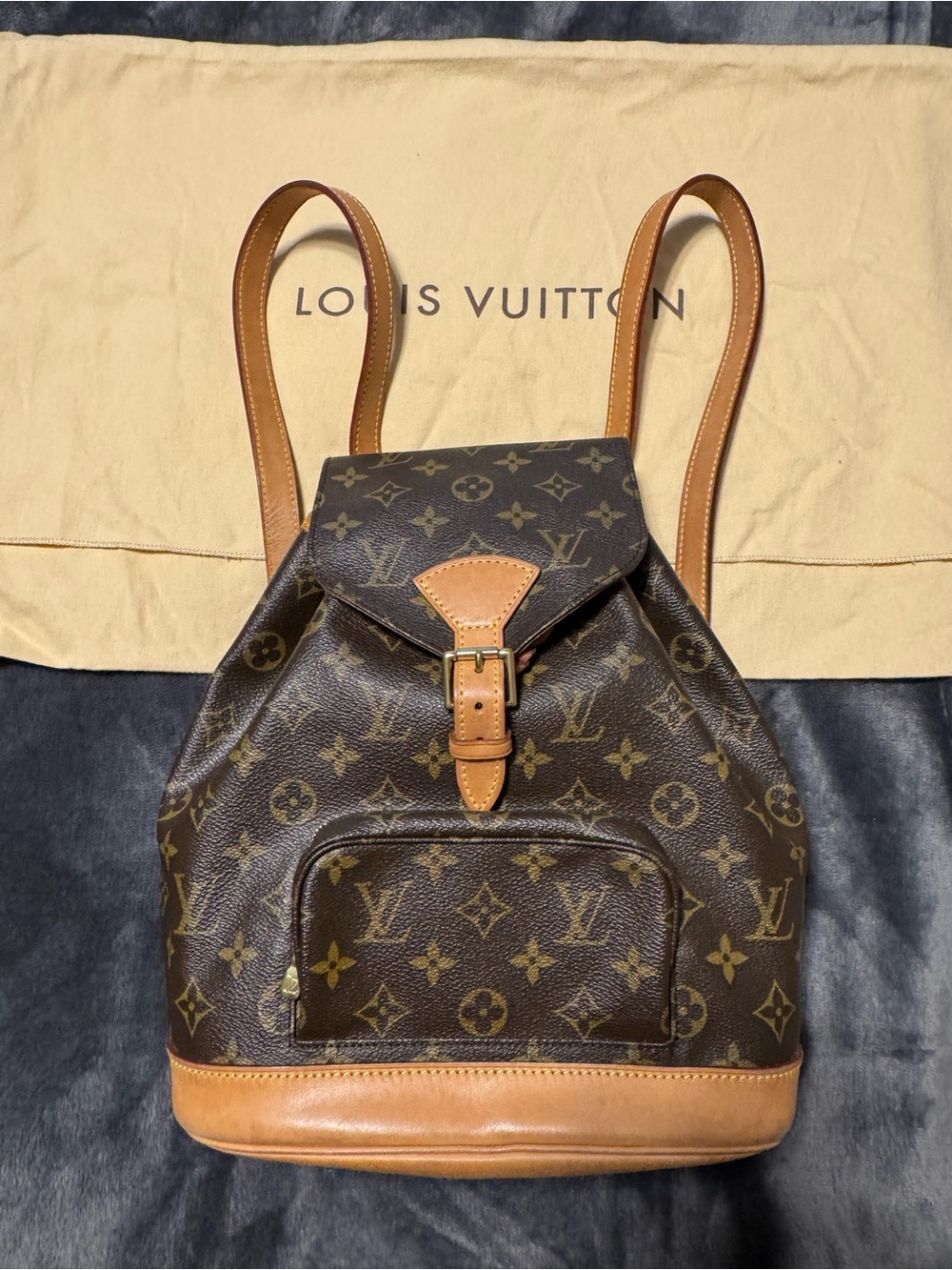 Louis Vuitton Monogram Canvas Drawstring Backpack with Tan Trim